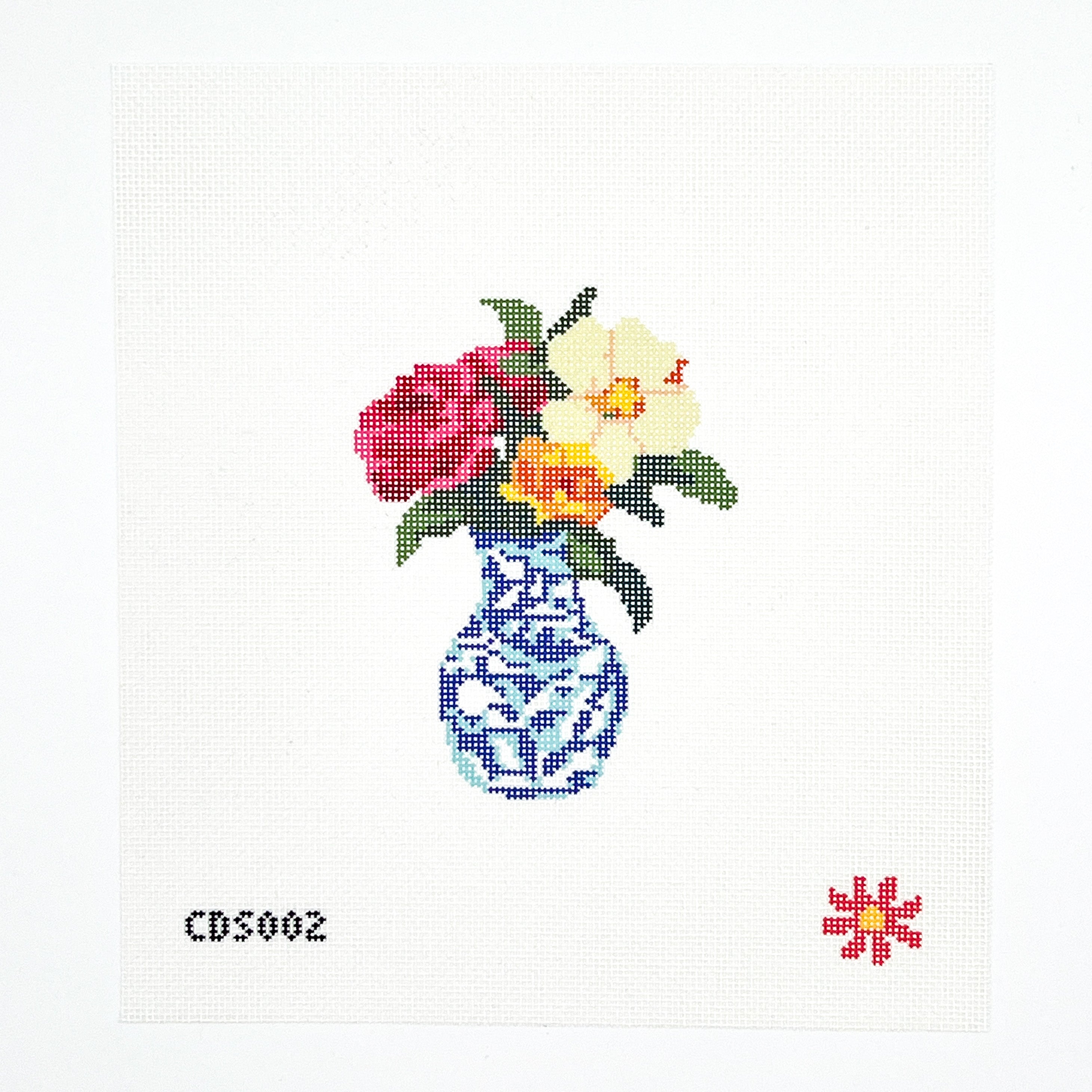 Flowers in Blue Chinoiserie Vase Needlepoint Canvas