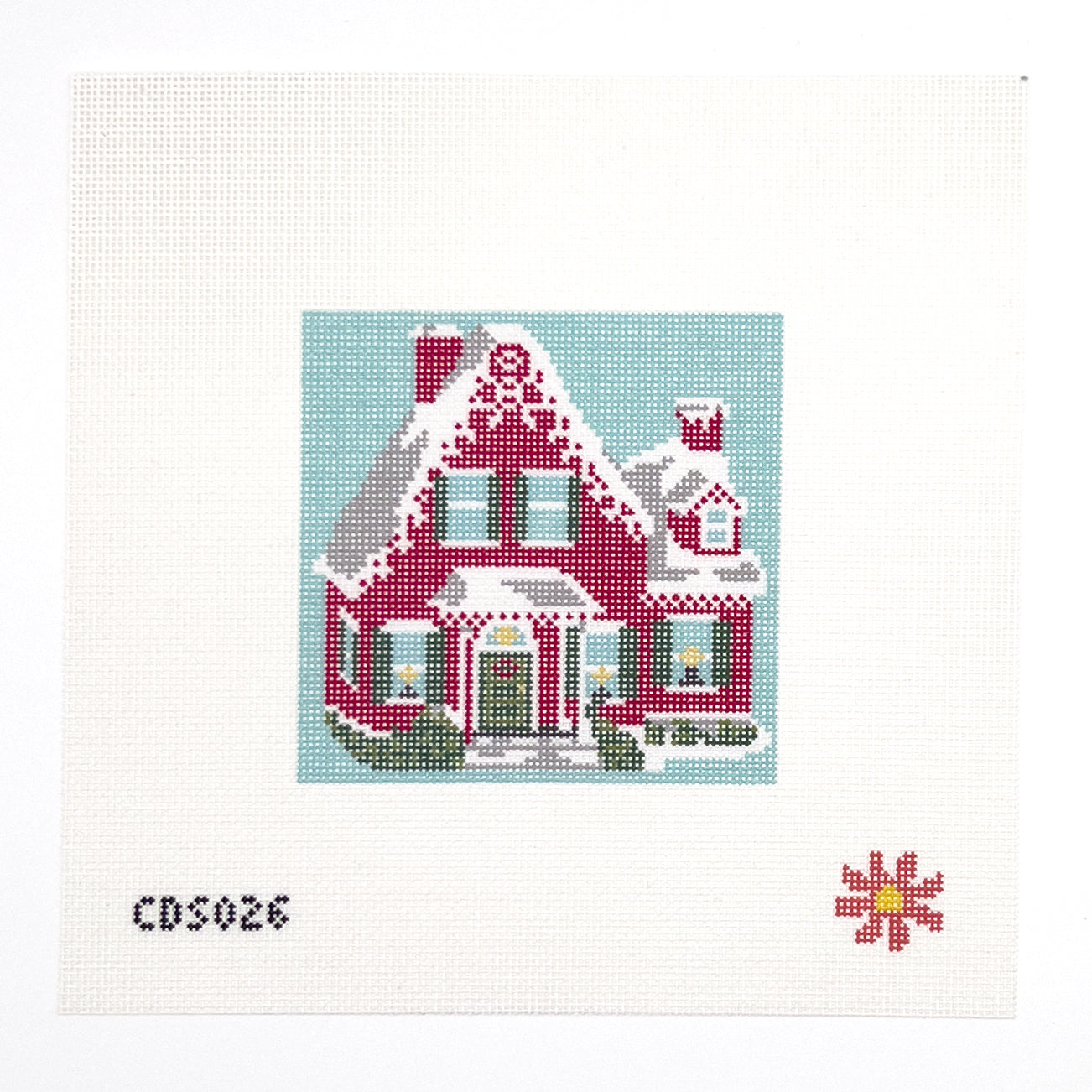 Red Holiday House Needlepoint Canvas