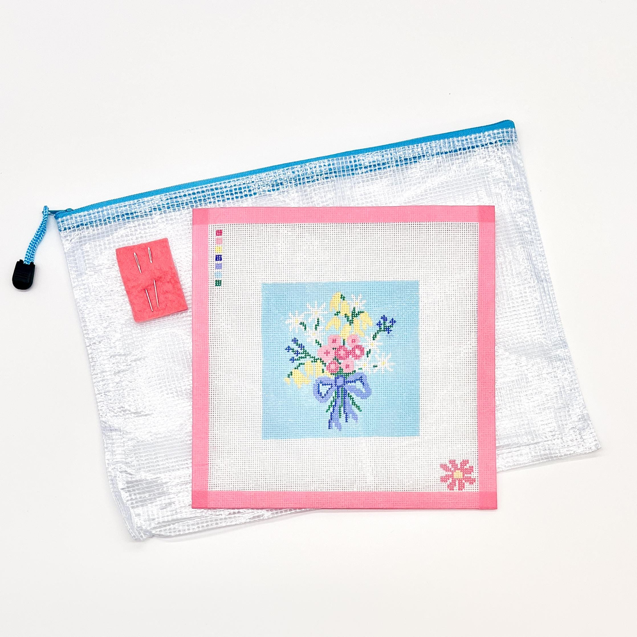Sweet Blue Bouquet Floral Needlepoint Canvas & Kit with Stitch Guide - Handpainted - Stitchpainted