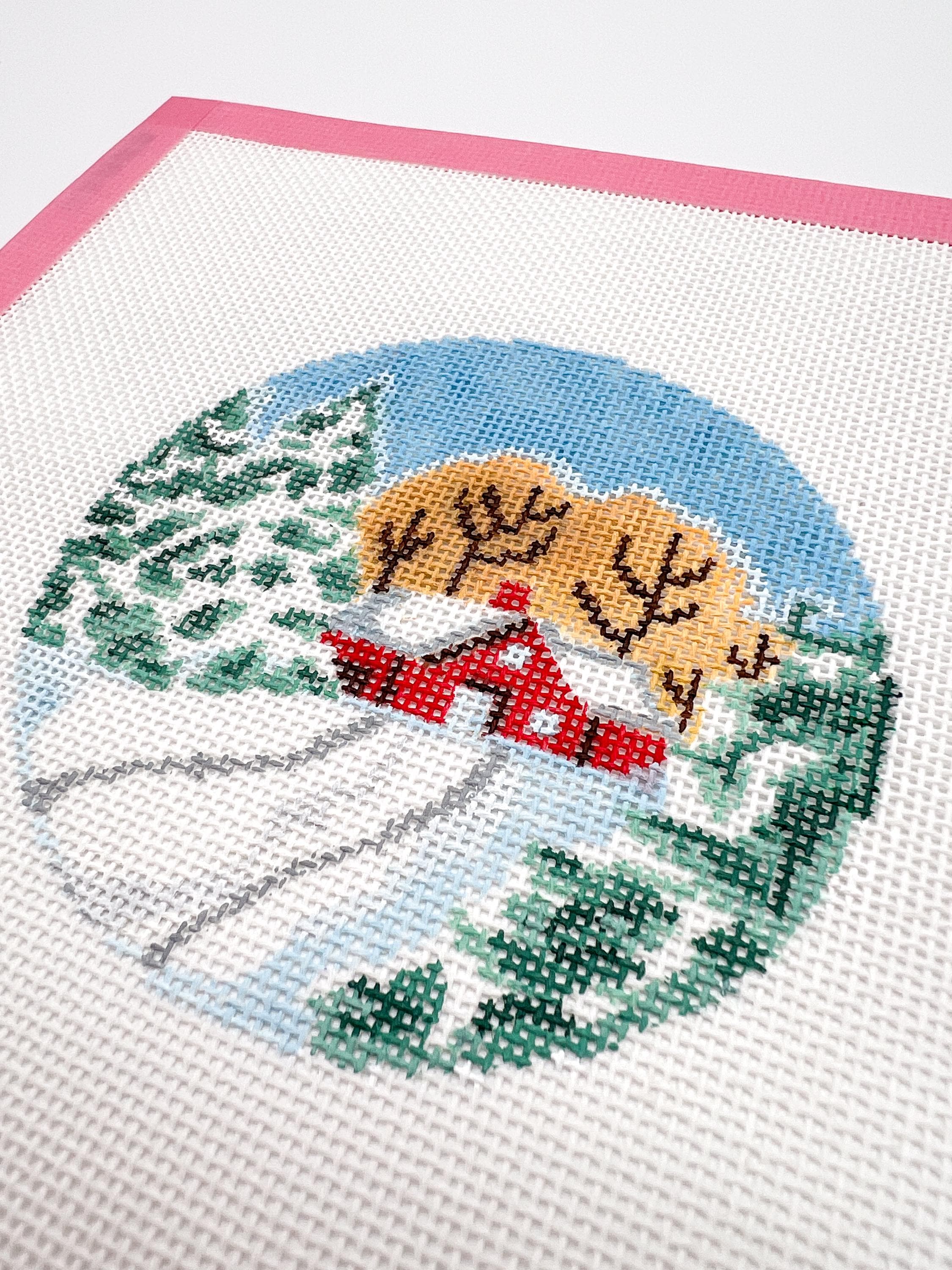 Snowy House in the Woods Needlepoint Canvas