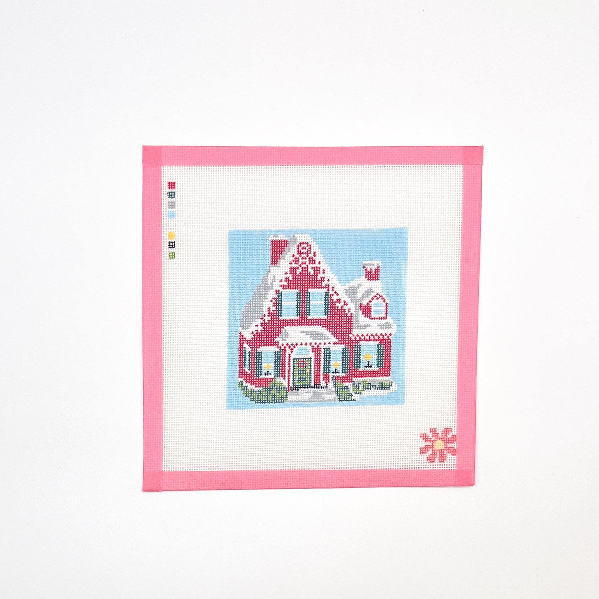 Red Holiday House Needlepoint Canvas