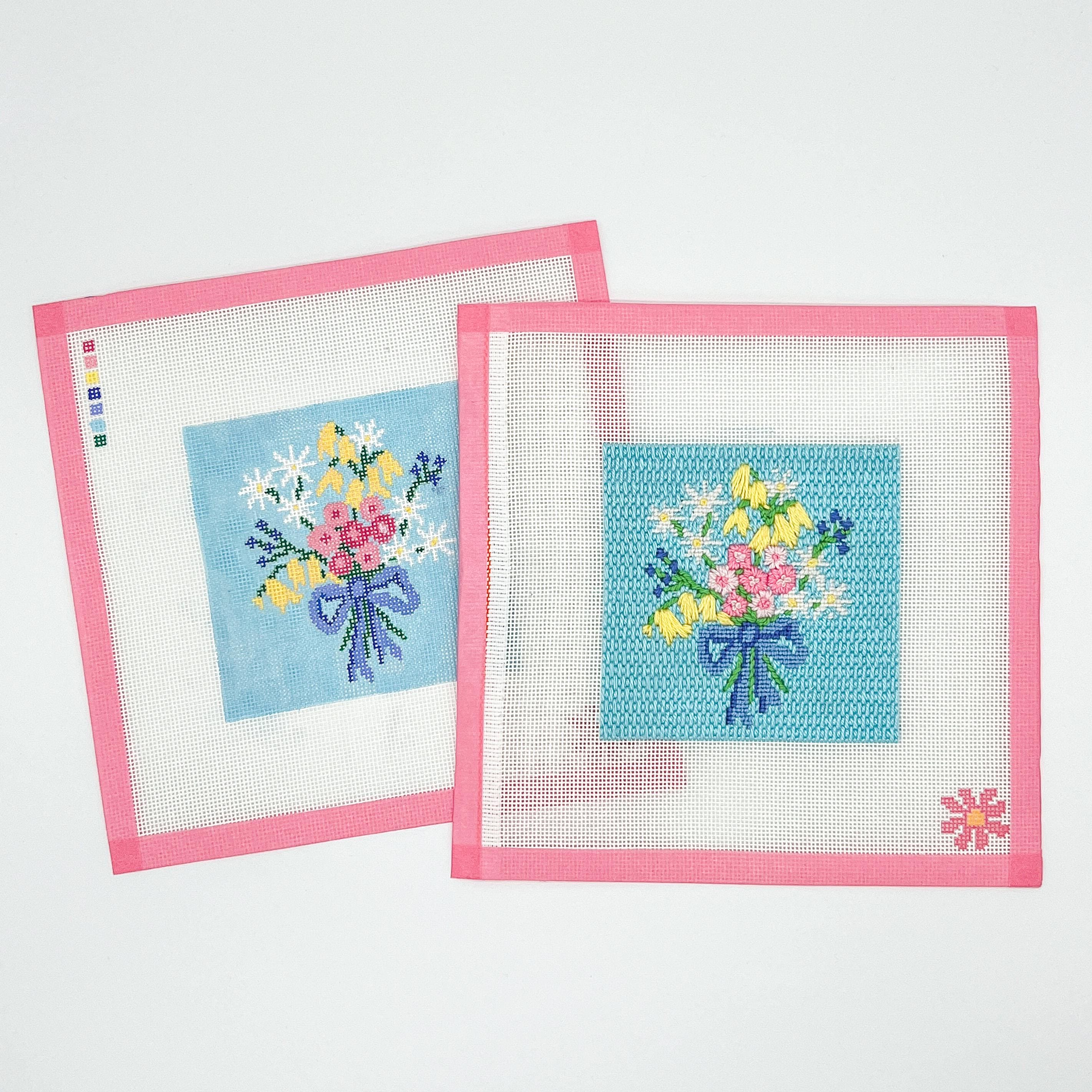 Sweet Blue Bouquet Floral Needlepoint Canvas & Kit with Stitch Guide - Handpainted - Stitchpainted