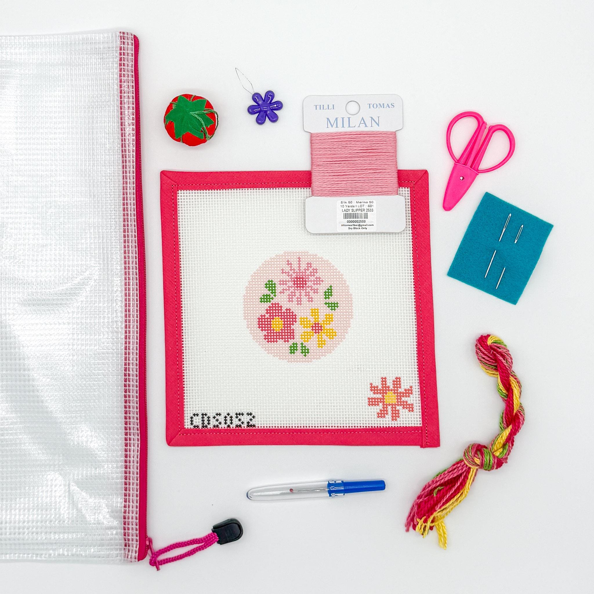 Pink Floral Needlepoint Kit for Adults | Bright & Cheerful Stitch Project | Relaxing Craft Kit