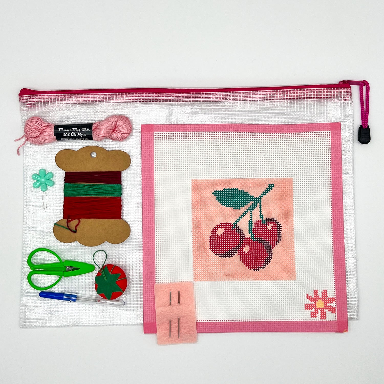 Beginner Needlepoint Kit – Cherries Design Needlepoint Canvas