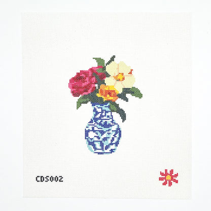 Flowers in Blue Chinoiserie Vase Needlepoint Canvas