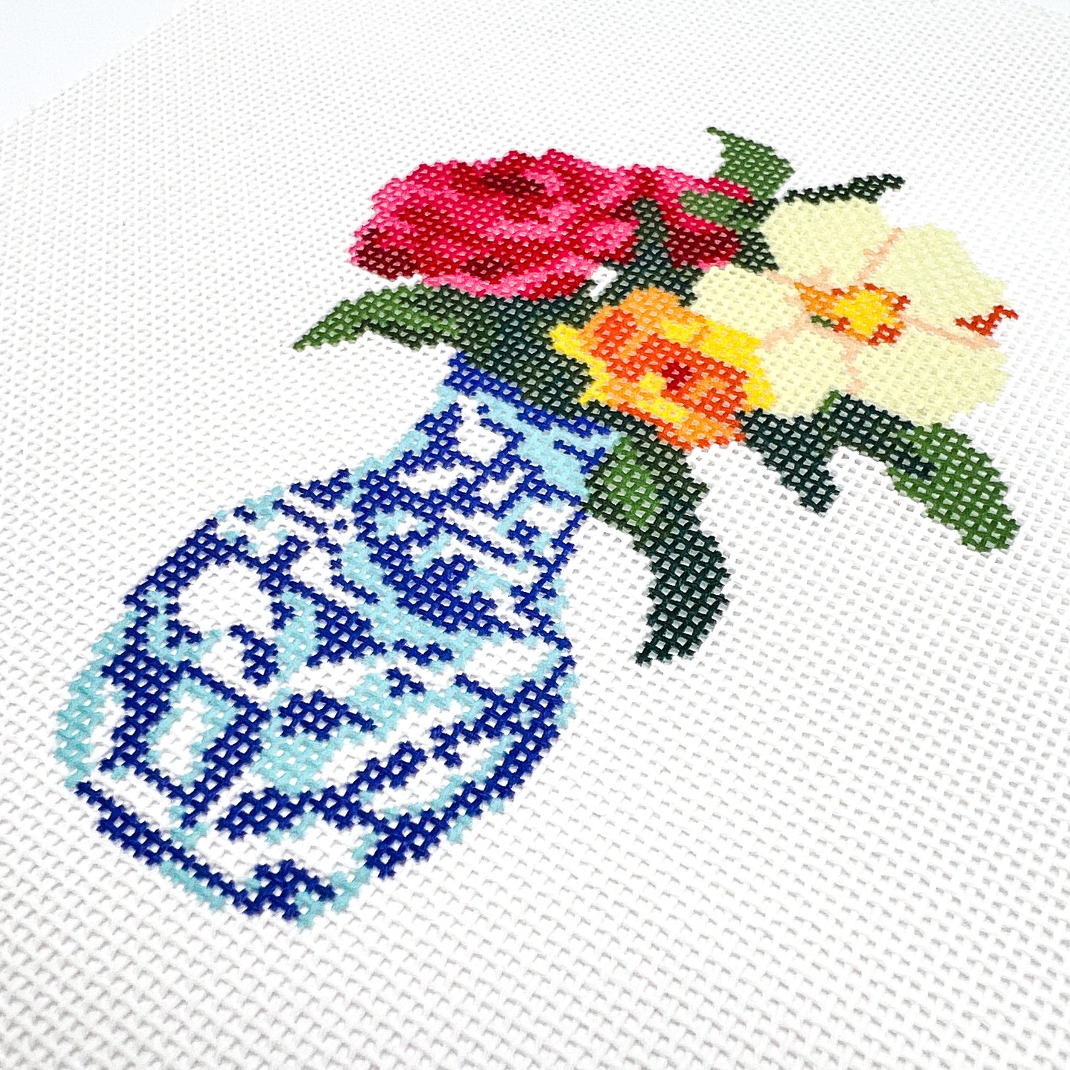 Flowers in Blue Chinoiserie Vase Needlepoint Canvas