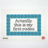 Needlepoint canvas with text on fabric with blue border and red flower, featuring the phrase &