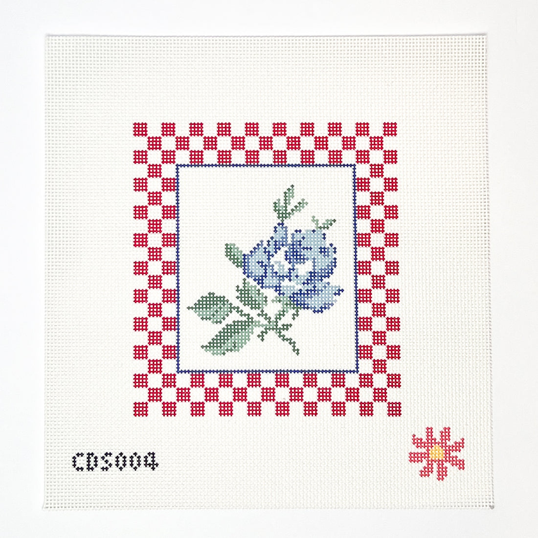 Blue Rose with Checks Needlepoint Canvas