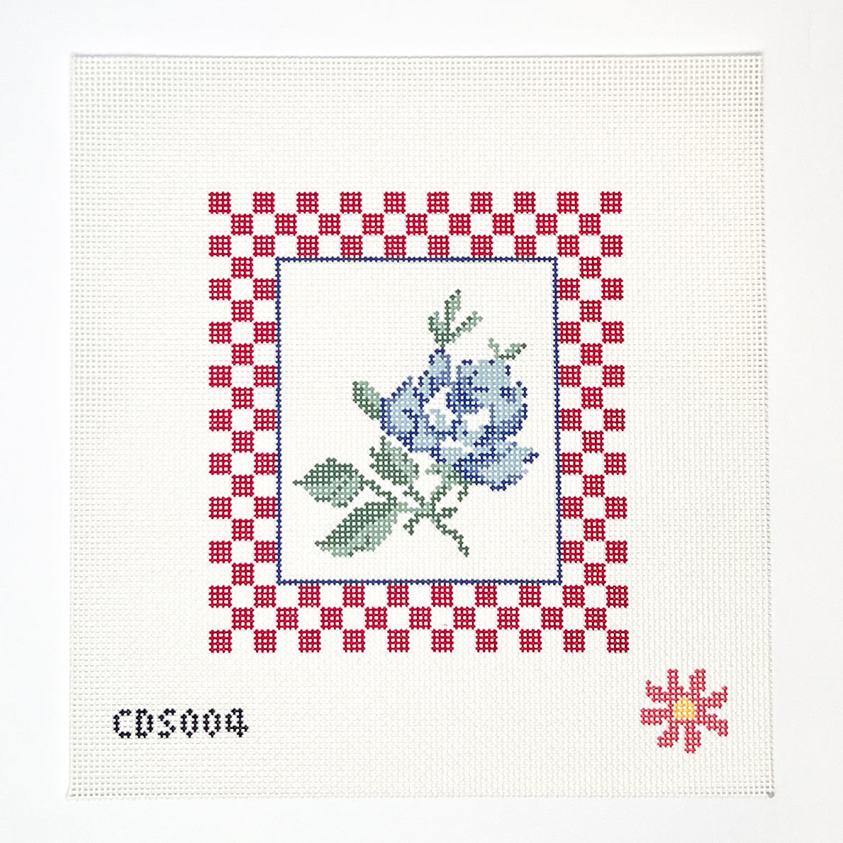 Blue Rose with Checks Needlepoint Canvas