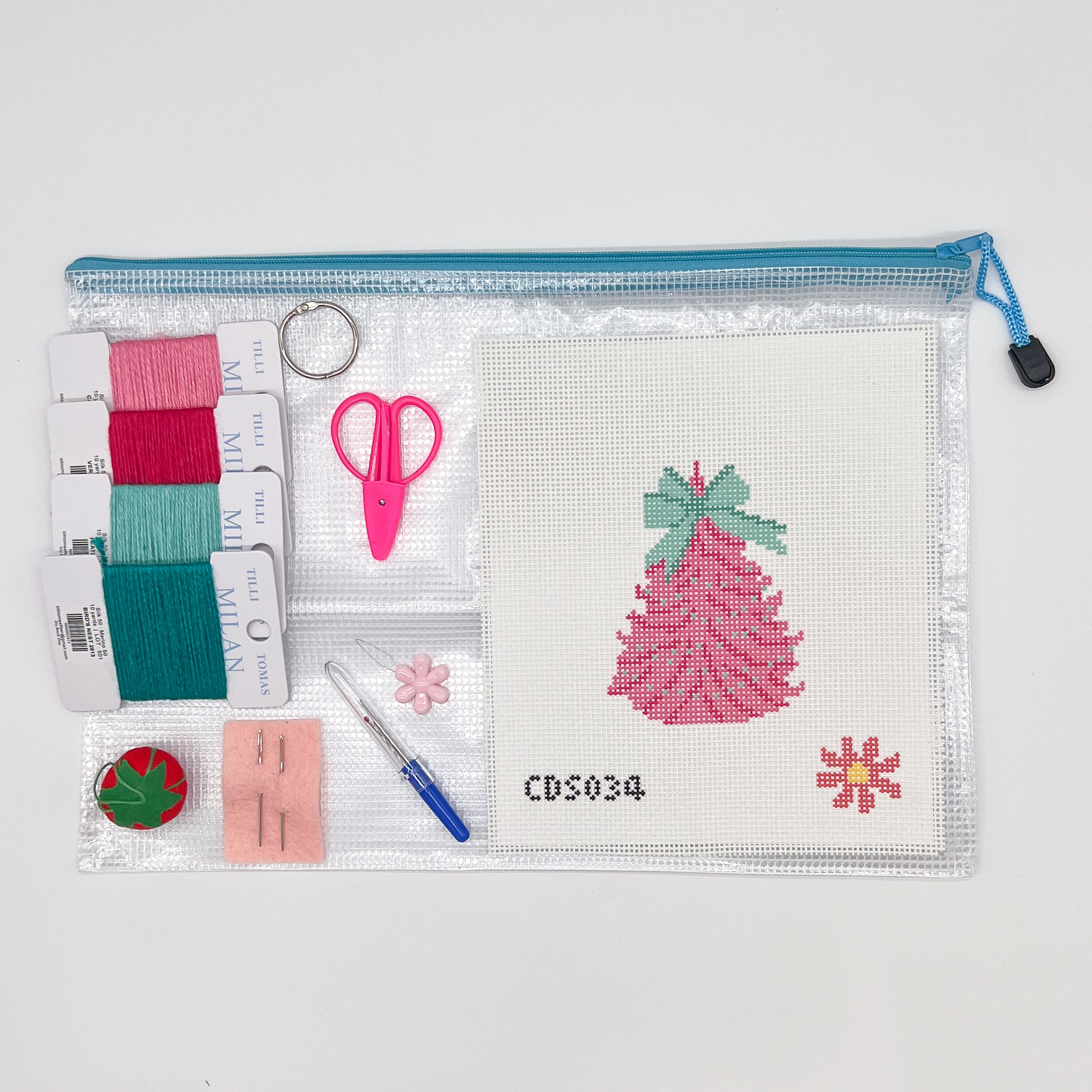 Beginner Needlepoint Kit – Pink Christmas Tree with Bow Needlepoint Canvas