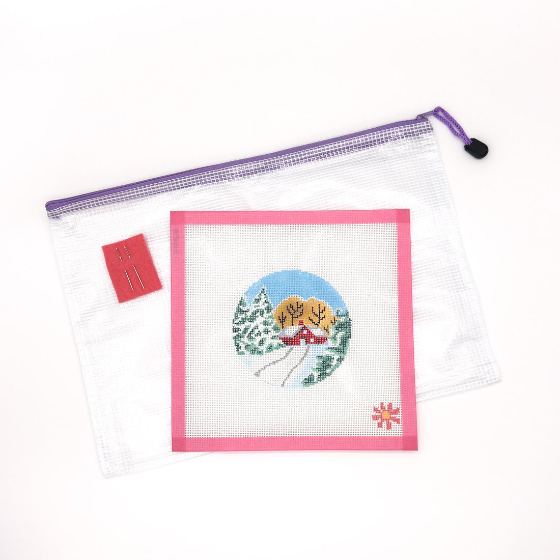 Snowy House in the Woods Needlepoint Canvas