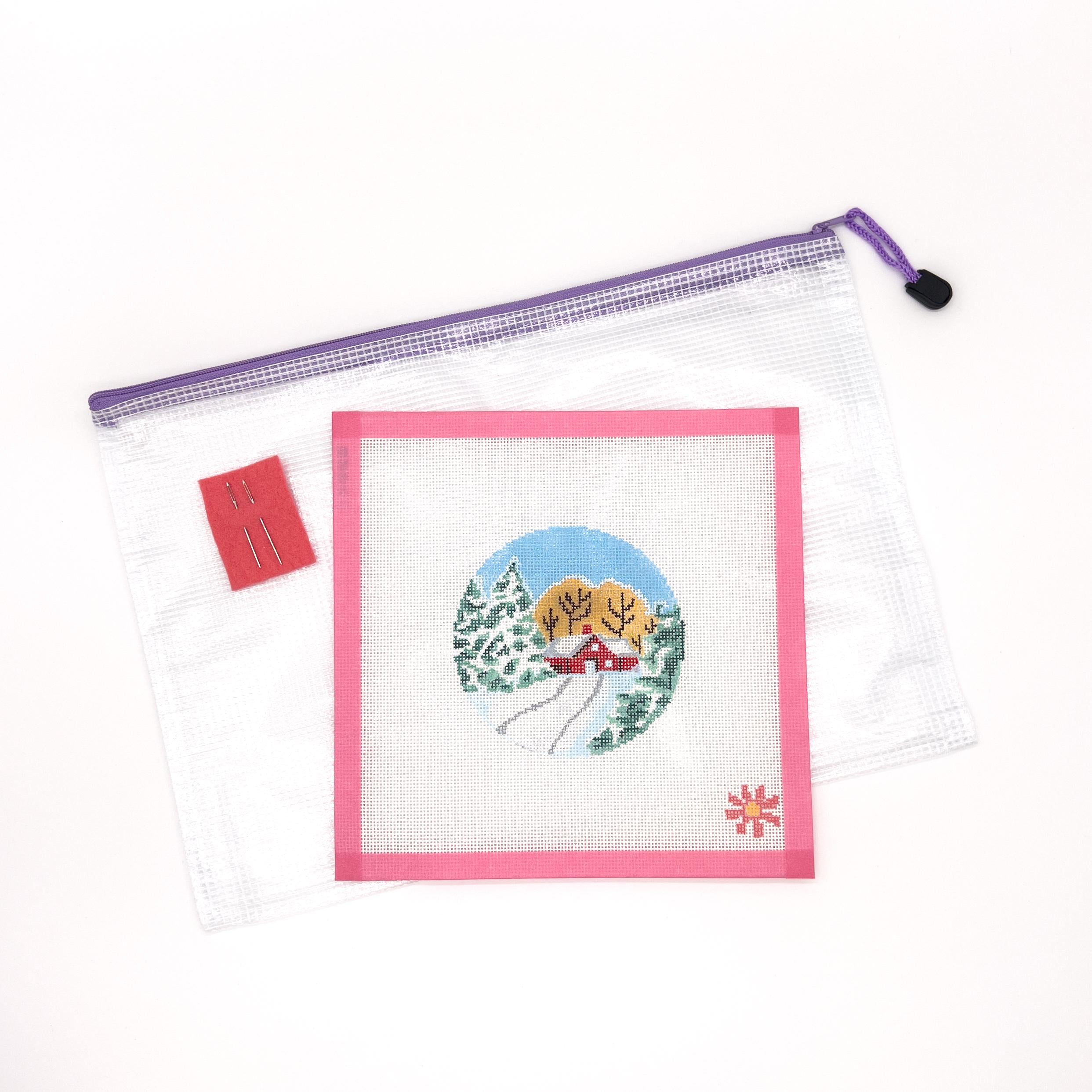 Snowy House in the Woods Needlepoint Canvas