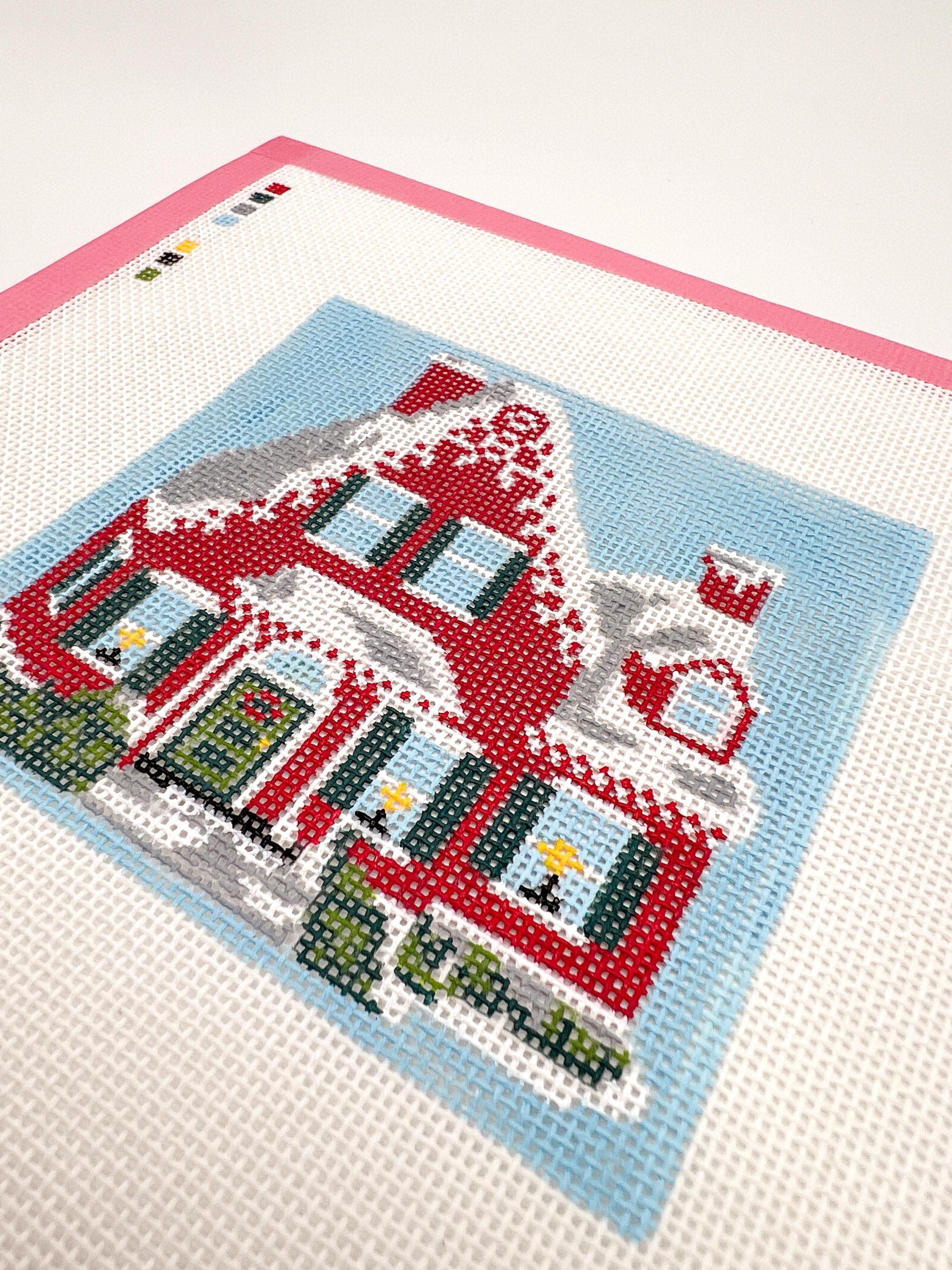 Red Holiday House Needlepoint Canvas