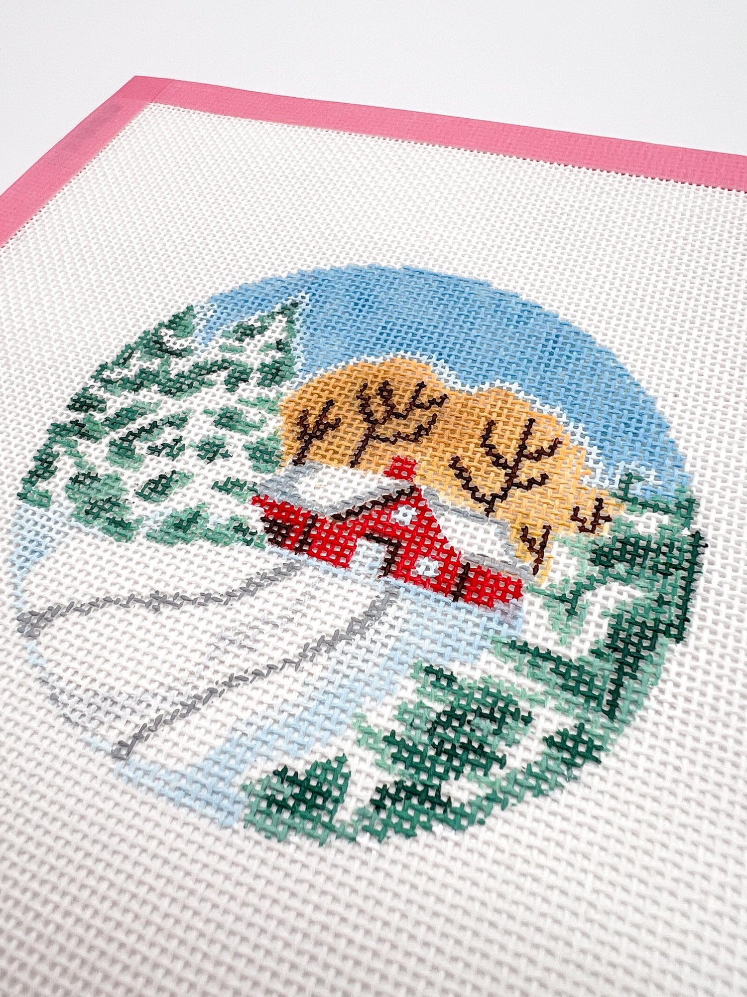 Snowy House in the Woods Needlepoint Canvas