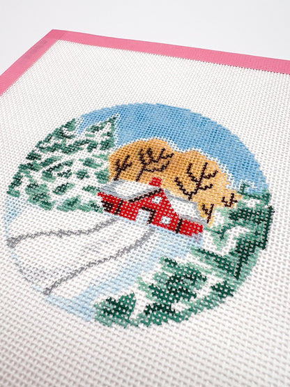 Snowy House in the Woods Needlepoint Canvas