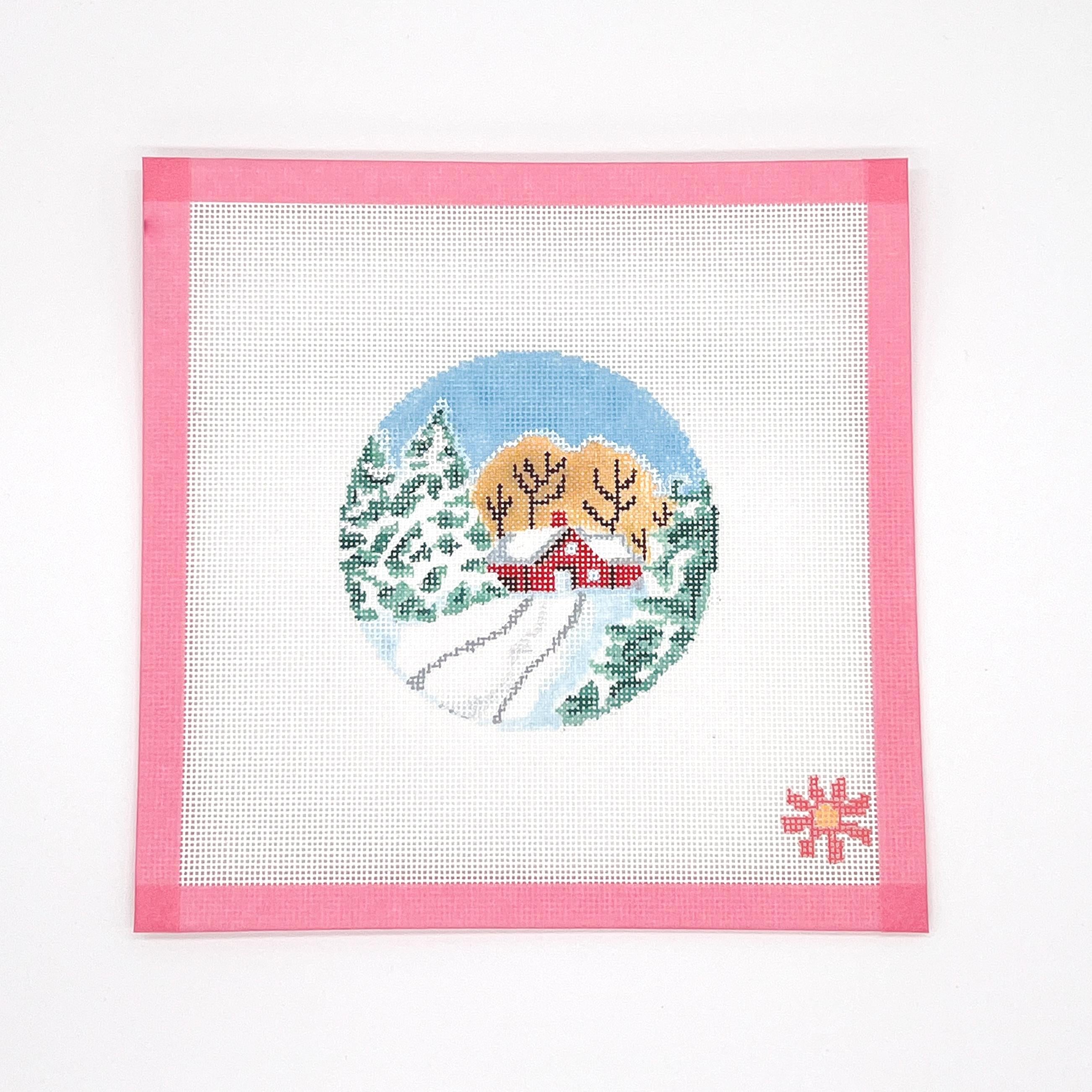 Snowy House in the Woods Needlepoint Canvas