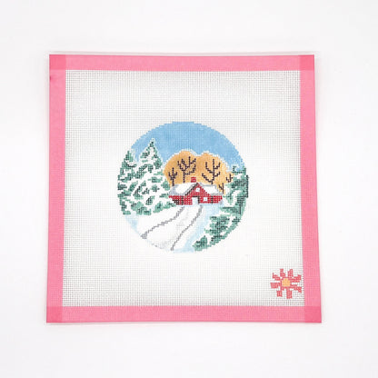 Snowy House in the Woods Needlepoint Canvas