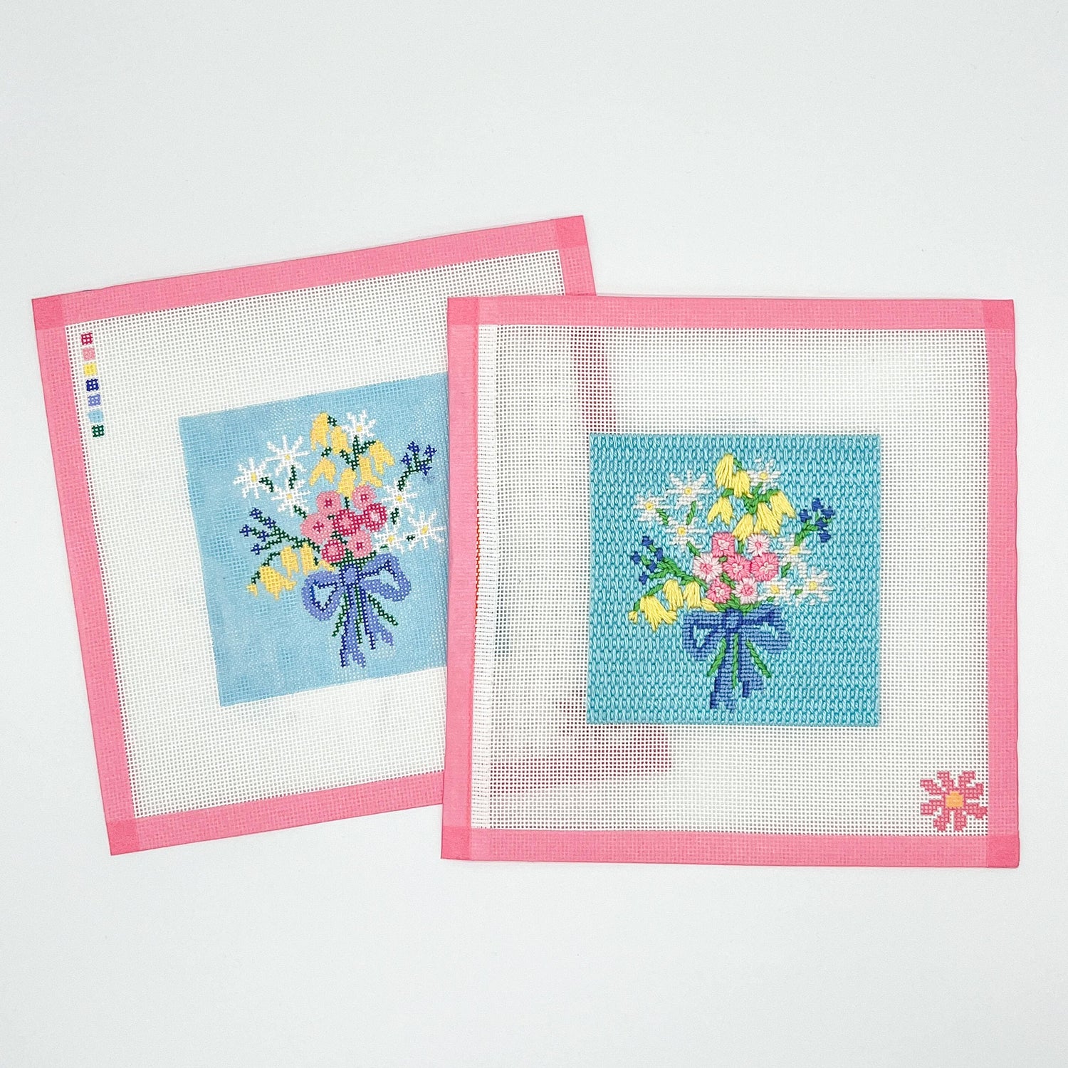 Sweet Blue Bouquet Floral Needlepoint Canvas &amp; Kit with Stitch Guide - Handpainted - Stitchpainted