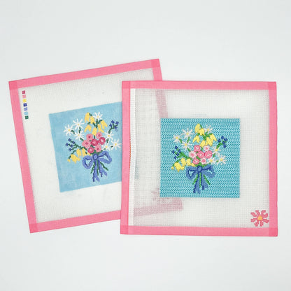 Sweet Blue Bouquet Floral Needlepoint Canvas &amp; Kit with Stitch Guide - Handpainted - Stitchpainted