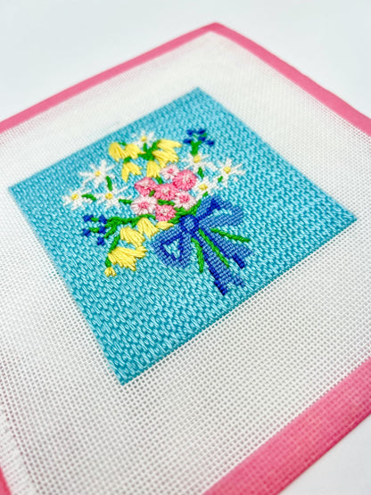 Sweet Blue Bouquet Floral Needlepoint Canvas &amp; Kit with Stitch Guide - Handpainted - Stitchpainted