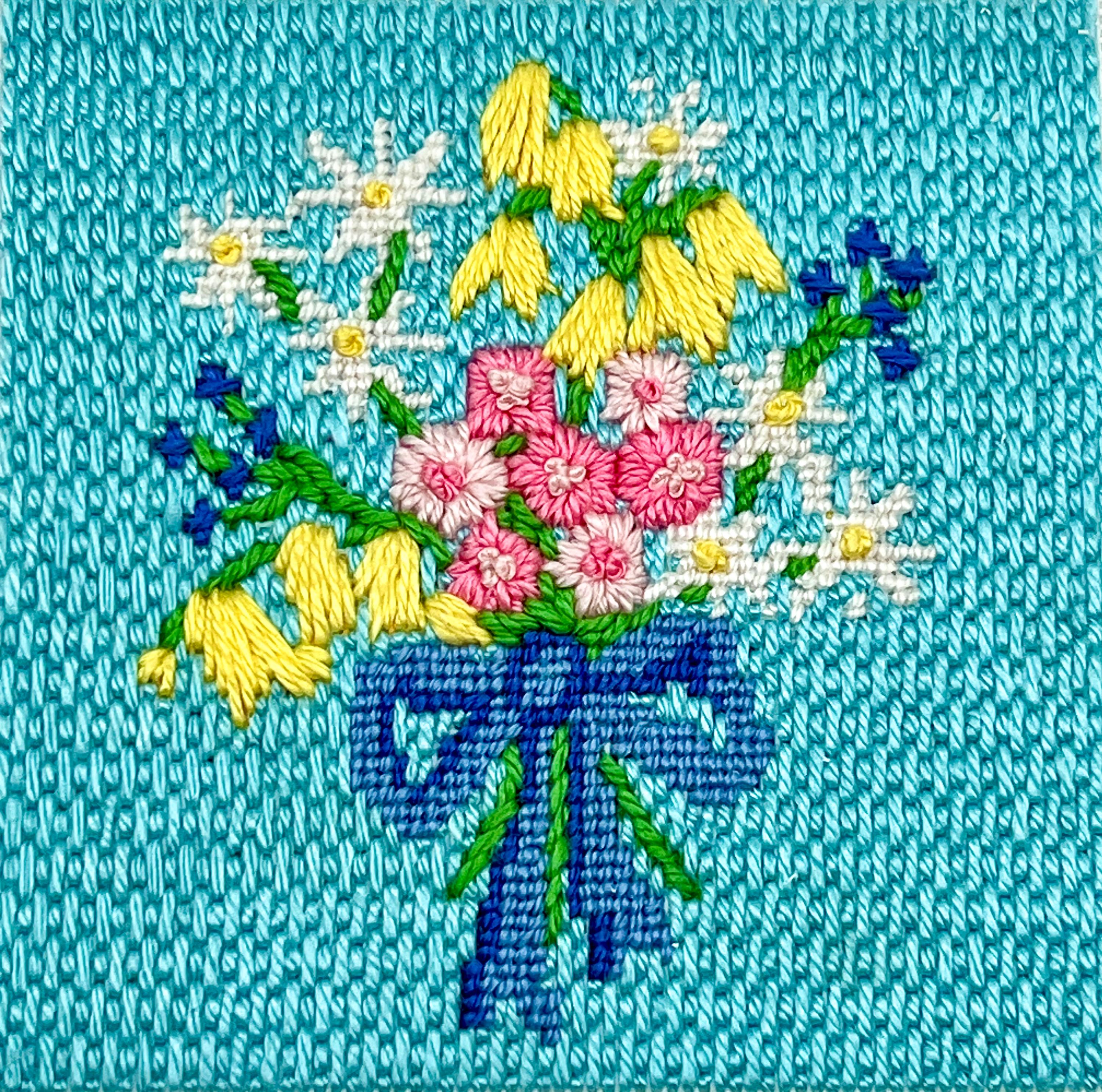 Sweet Blue Bouquet Floral Needlepoint Canvas &amp; Kit with Stitch Guide - Handpainted - Stitchpainted