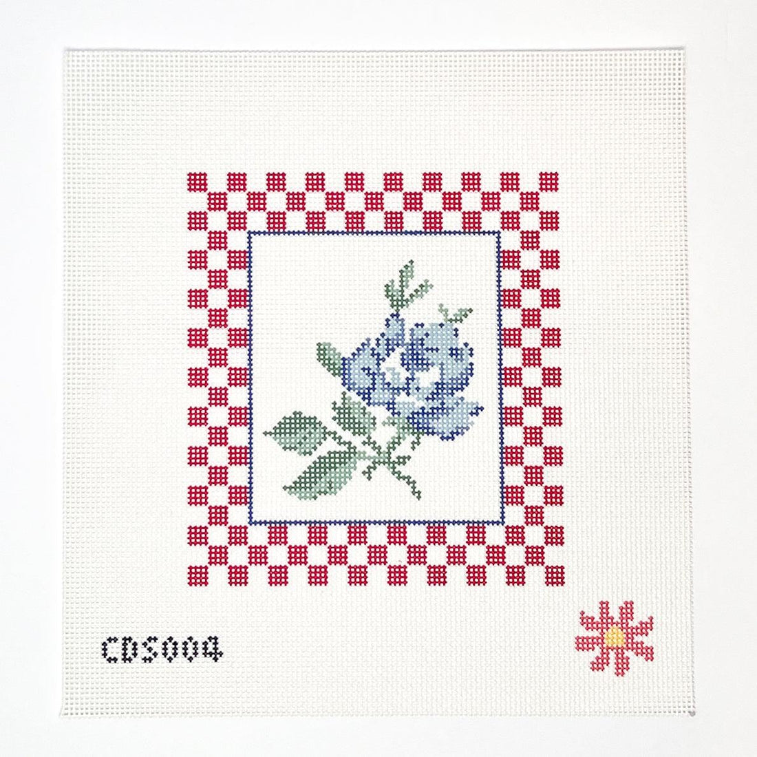 Blue Rose Needlepoint Canvas: Vintage Checks Design, 13 Count Kit