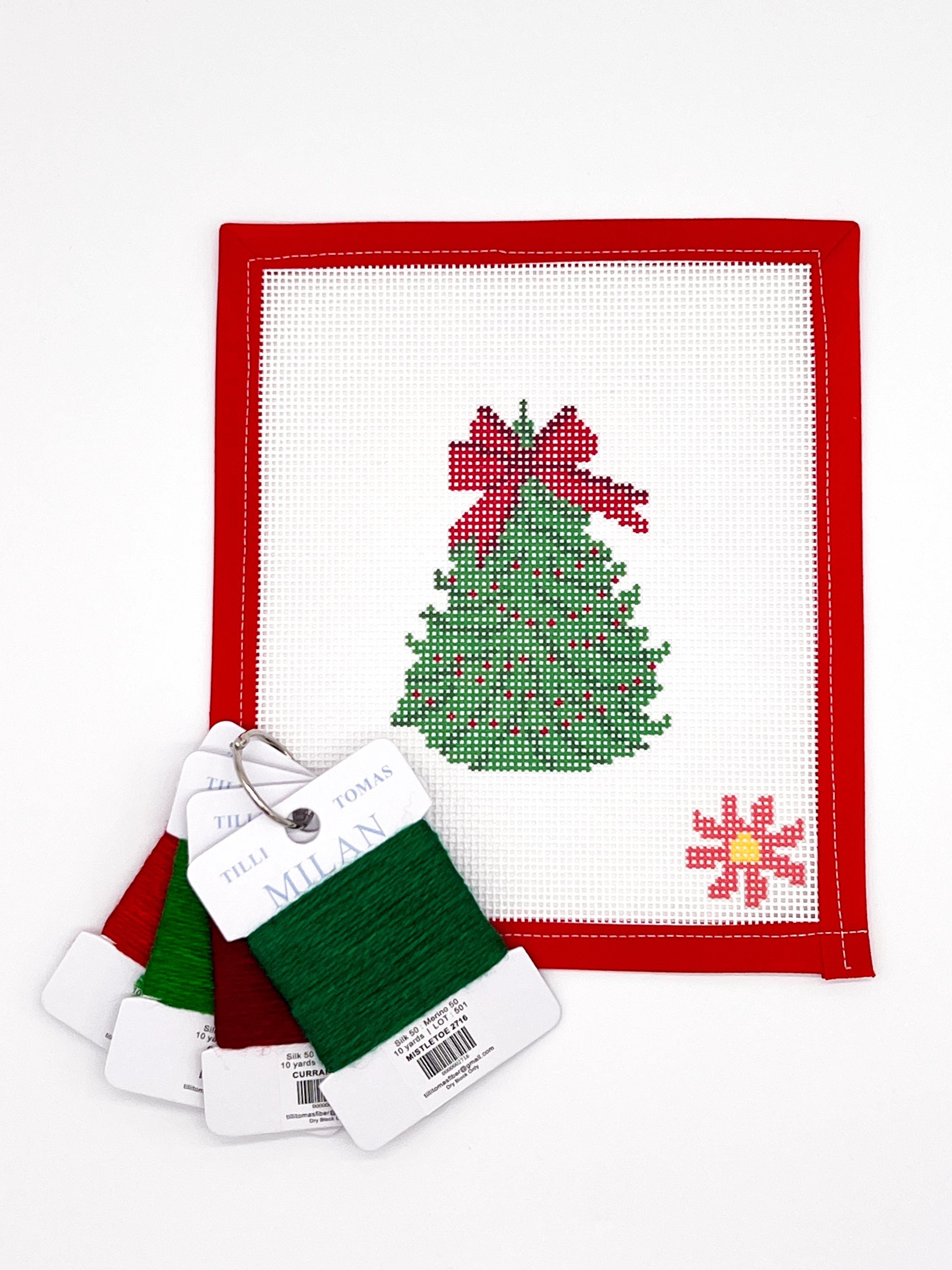 Red &amp; Green Bow Christmas Tree  Beginner Needlepoint Canvas Kit - All supplies you need!