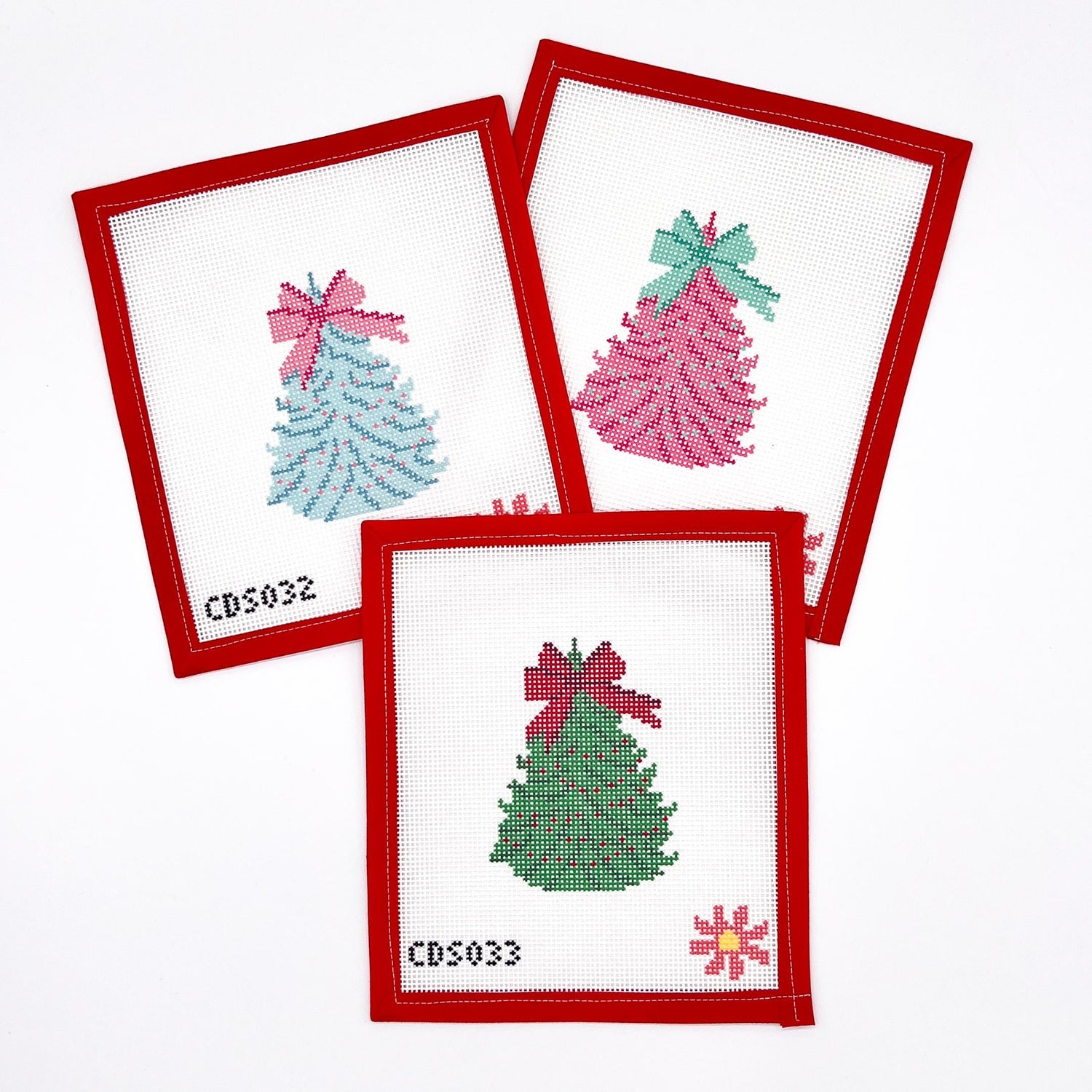 Aqua &amp; Pink Christmas Tree  Beginner Needlepoint Canvas Kit - All supplies you need!
