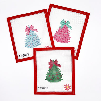 Aqua &amp; Pink Christmas Tree  Beginner Needlepoint Canvas Kit - All supplies you need!