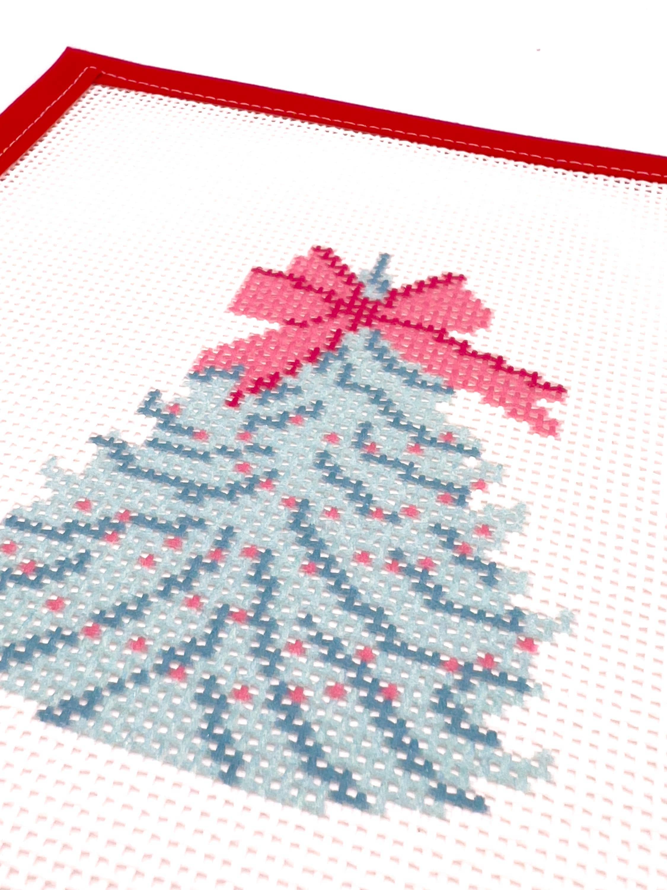 Aqua &amp; Pink Christmas Tree  Beginner Needlepoint Canvas Kit - All supplies you need!