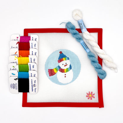Snowman Needlepoint Canvas or Kit - Handpainted - Stitchpainted - Holiday Ornament
