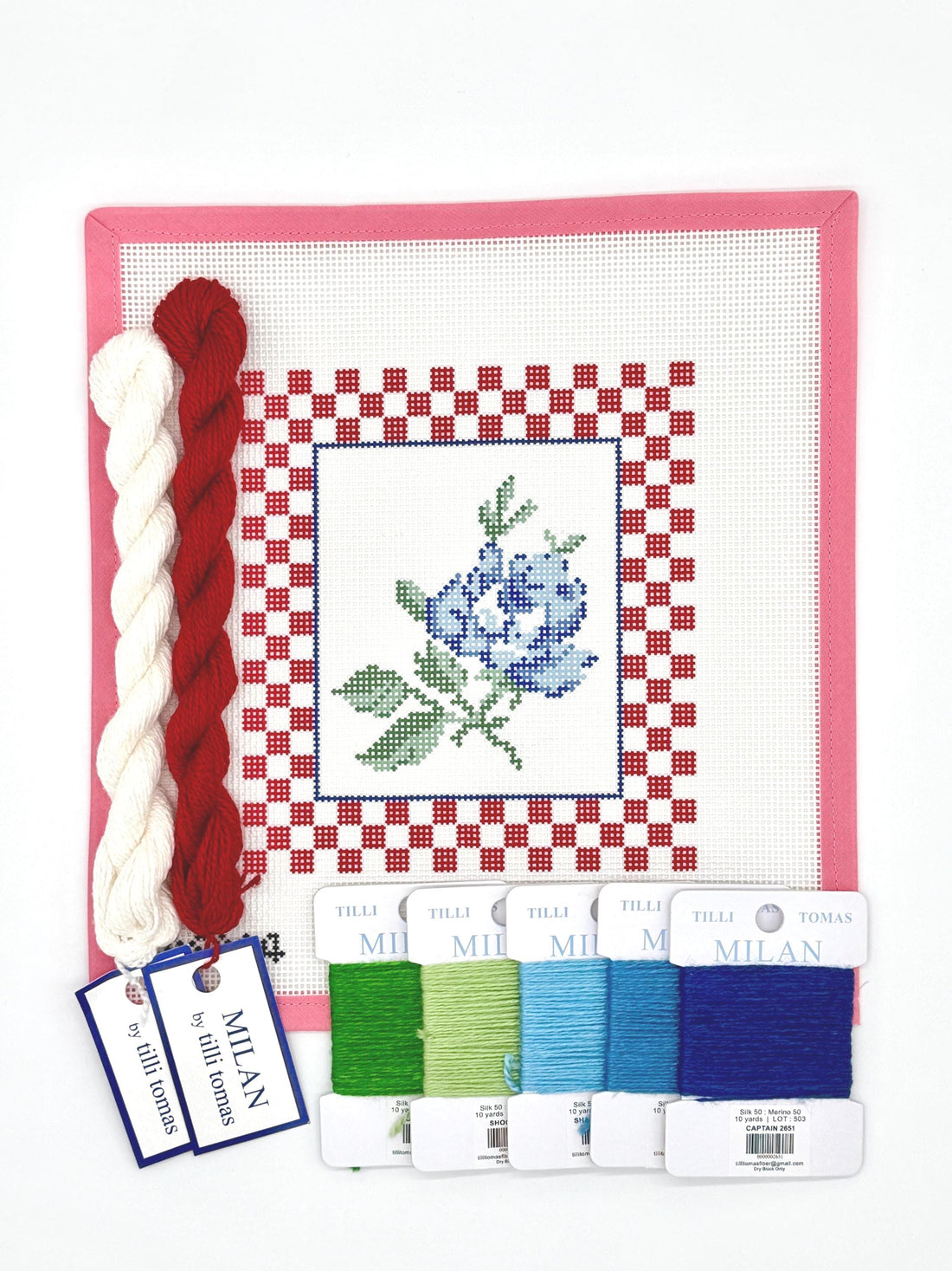 Blue Rose Needlepoint Canvas: Vintage Checks Design, 13 Count Kit