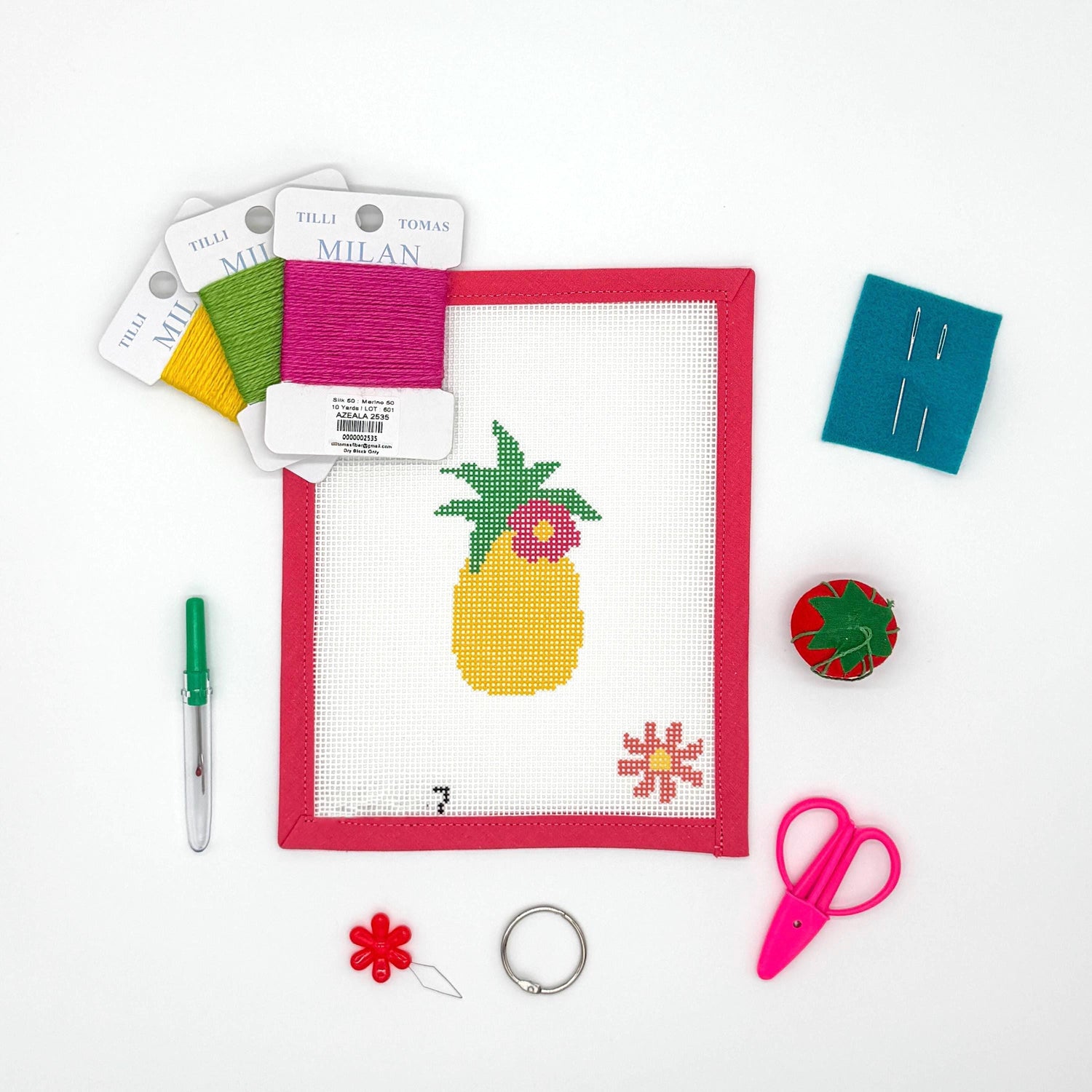 Pineapple Needlepoint Kit for Adults | Bright Tropical Stitch Project | Relaxing Craft Kit