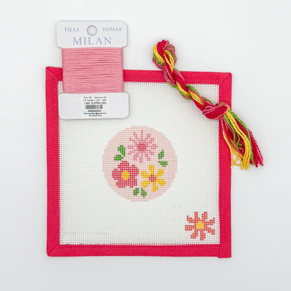 Pink Floral Needlepoint Kit for Adults | Bright &amp; Cheerful Stitch Project | Relaxing Craft Kit