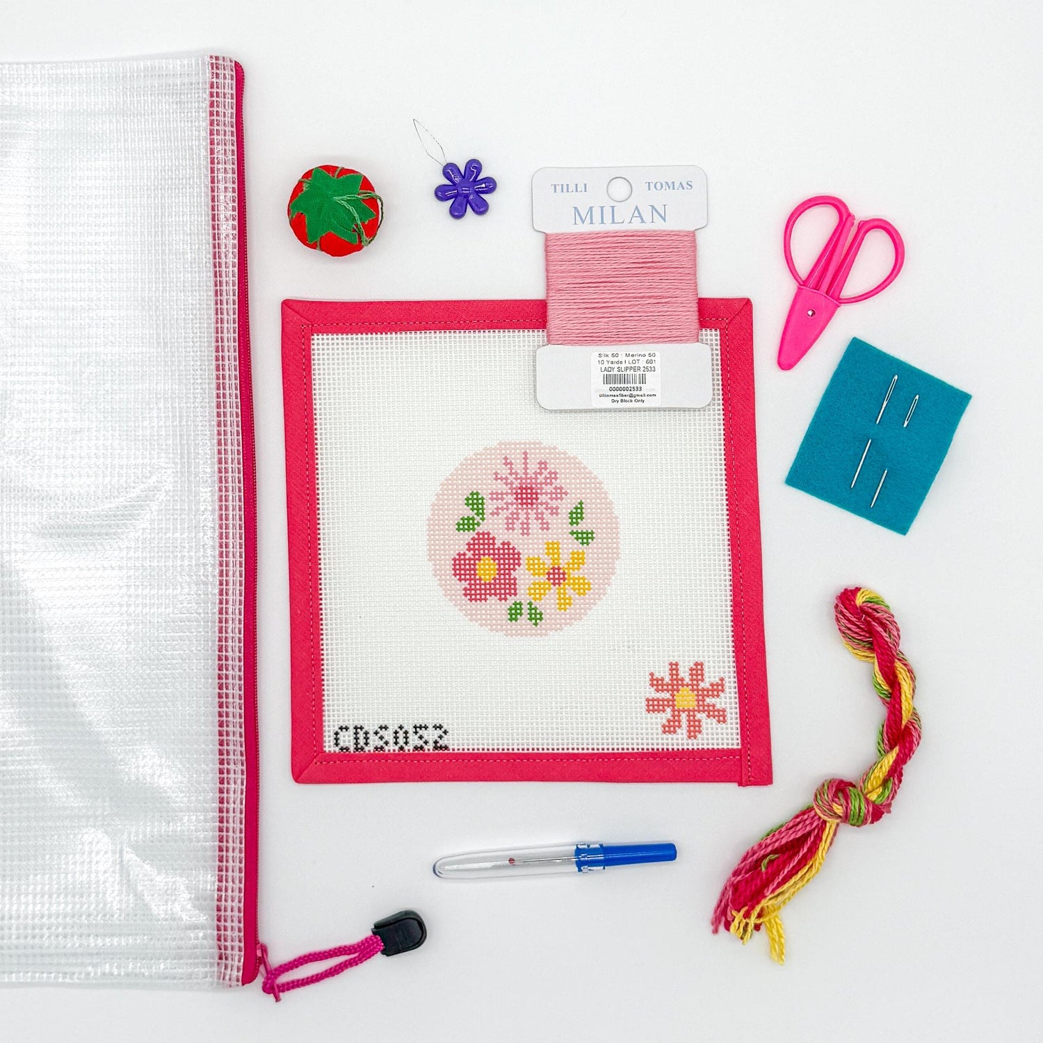 Pink Floral Needlepoint Kit for Adults | Bright &amp; Cheerful Stitch Project | Relaxing Craft Kit